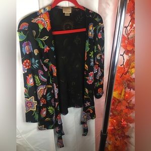 Choices | Women’s Black/Colorful Print Tie Front Blouse Top